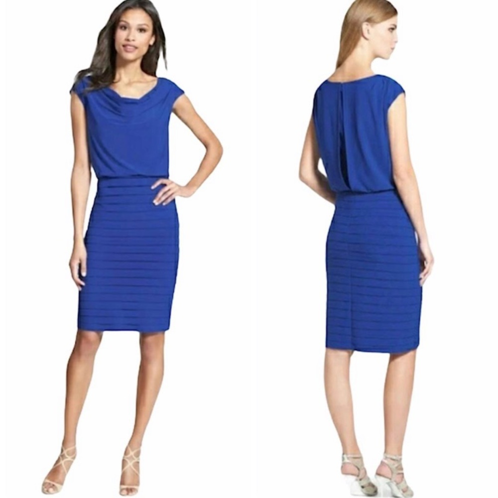 💋Adrianna Papell💋 Vibrant Blue Sleeveless Banded Blouson Cocktail Dress Size 8